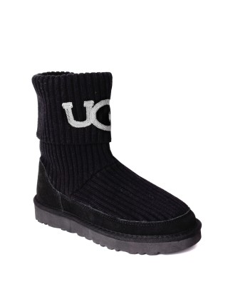 UGG® Classic Rib Knit Logo Boots - Black 