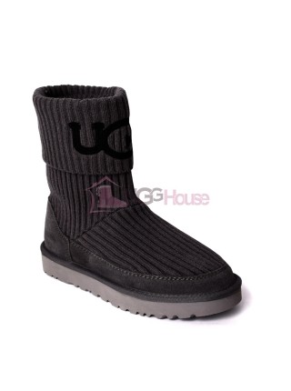 UGG® Classic Rib Knit Logo Boots - Grey