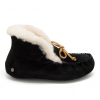 UGG Australia Moccasins Alena Black Черные высокие мокасины с белым мехом