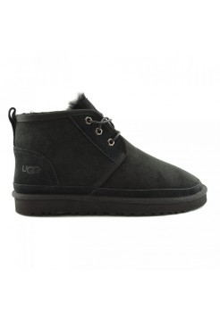 UGG Men's Neumel - Black Угги мини мужские черные со шнурками