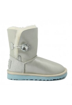 UGG Kids Bailey I Do - Chocolate Детские угги с пуговицей камнем Сваровски белые с голубой подошвой