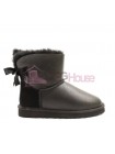 UGG Bailey Bow Mini Metallic Black Угги мини с ленточкой обливные черные