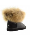 UGG Australia Fur Fox Skin Black Угги мини с мехом лисы черные обливные